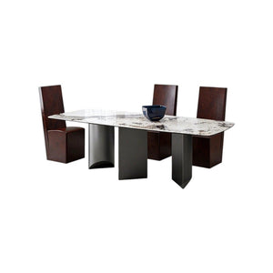 Nala Large Dining Table with Black Legs | Sintered Stone Marble Effect Top | Modern Contemporary Dining Table for 6–8 Seats | Steel Frame Dining Table - Sleek Furniture