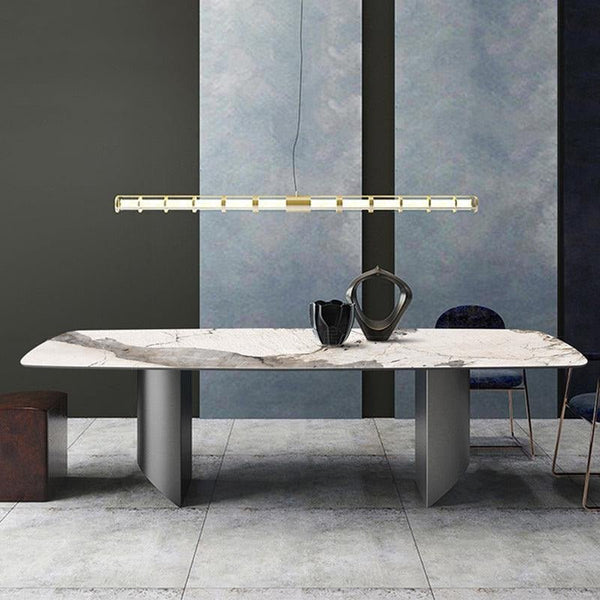 Nala Large Dining Table with Black Legs | Sintered Stone Marble Effect Top | Modern Contemporary Dining Table for 6–8 Seats | Steel Frame Dining Table - Sleek Furniture