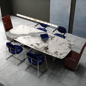 Nala Large Dining Table with Black Legs | Sintered Stone Marble Effect Top | Modern Contemporary Dining Table for 6–8 Seats | Steel Frame Dining Table - Sleek Furniture