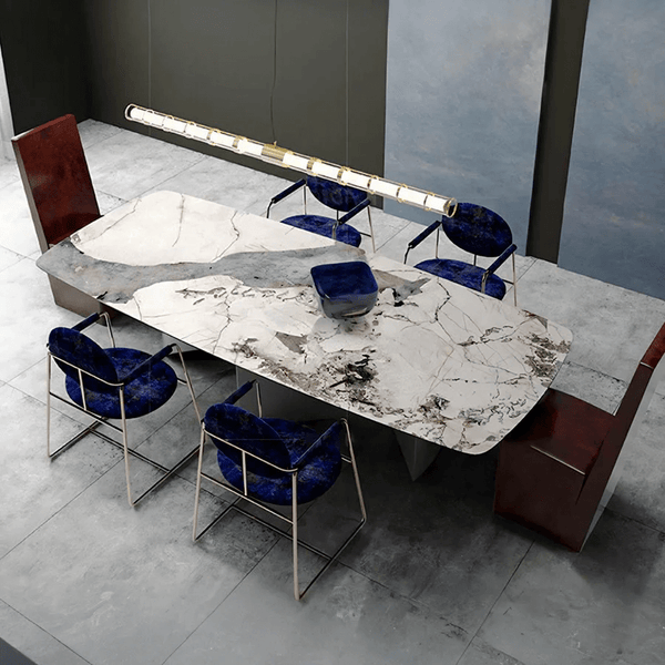 Nala Large Dining Table with Black Legs | Sintered Stone Marble Effect Top | Modern Contemporary Dining Table for 6–8 Seats | Steel Frame Dining Table - Sleek Furniture