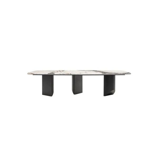 Nala Large Dining Table with Black Legs | Sintered Stone Marble Effect Top | Modern Contemporary Dining Table for 6–8 Seats | Steel Frame Dining Table - Sleek Furniture