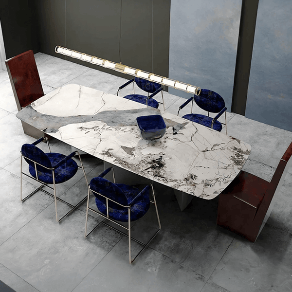 Nala Large Dining Table with Black Legs | Sintered Stone Marble Effect Top | Modern Contemporary Dining Table for 6–8 Seats | Steel Frame Dining Table - Sleek Furniture