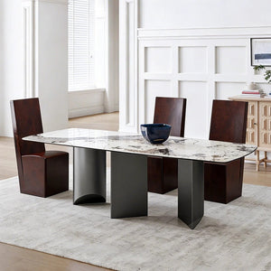 Nala Large Dining Table with Black Legs | Sintered Stone Marble Effect Top | Modern Contemporary Dining Table for 6–8 Seats | Steel Frame Dining Table - Sleek Furniture