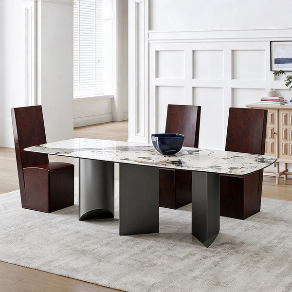 Nala Large Dining Table with Black Legs | Sintered Stone Marble Effect Top | Modern Contemporary Dining Table for 6–8 Seats | Steel Frame Dining Table - Sleek Furniture