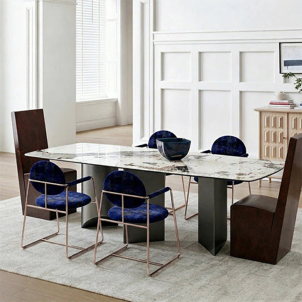 Nala Large Dining Table with Black Legs | Sintered Stone Marble Effect Top | Modern Contemporary Dining Table for 6–8 Seats | Steel Frame Dining Table - Sleek Furniture
