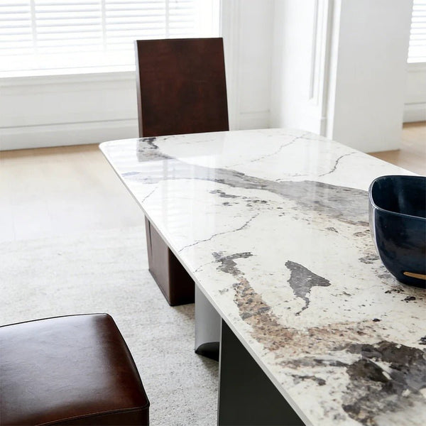 Nala Large Dining Table with Black Legs | Sintered Stone Marble Effect Top | Modern Contemporary Dining Table for 6–8 Seats | Steel Frame Dining Table - Sleek Furniture