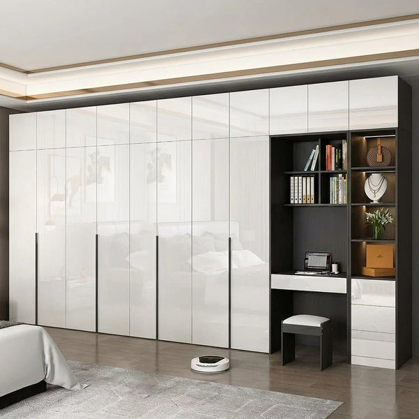 Nascimento L - Shape Corner Wardrobe with Dressing Table | Tall Modern Storage Wardrobe Unit | MDF Bedroom Organizer Cabinet | Grey & White Finish - Sleek Furniture