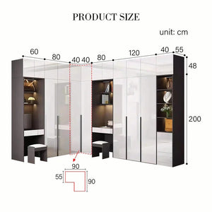 Nascimento L - Shape Corner Wardrobe with Dressing Table | Tall Modern Storage Wardrobe Unit | MDF Bedroom Organizer Cabinet | Grey & White Finish - Sleek Furniture