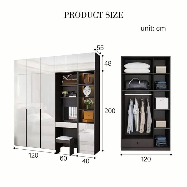 Nascimento L - Shape Corner Wardrobe with Dressing Table | Tall Modern Storage Wardrobe Unit | MDF Bedroom Organizer Cabinet | Grey & White Finish - Sleek Furniture