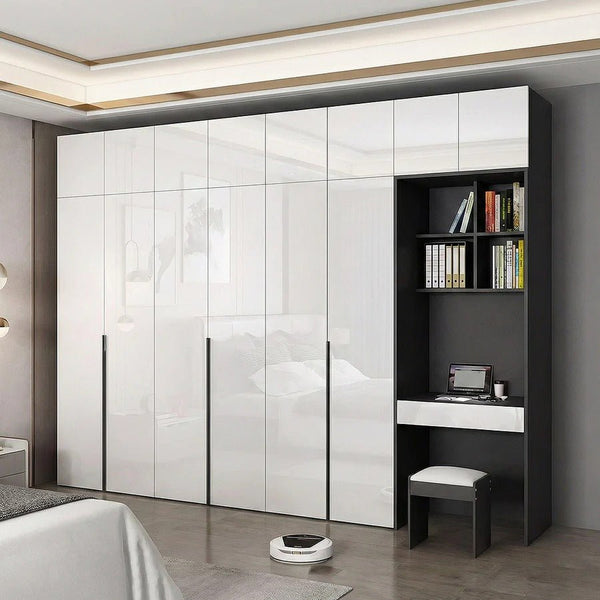 Nascimento L - Shape Corner Wardrobe with Dressing Table | Tall Modern Storage Wardrobe Unit | MDF Bedroom Organizer Cabinet | Grey & White Finish - Sleek Furniture