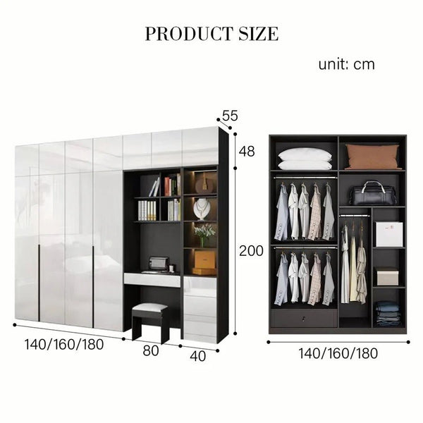 Nascimento L - Shape Corner Wardrobe with Dressing Table | Tall Modern Storage Wardrobe Unit | MDF Bedroom Organizer Cabinet | Grey & White Finish - Sleek Furniture