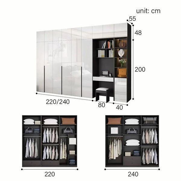 Nascimento L - Shape Corner Wardrobe with Dressing Table | Tall Modern Storage Wardrobe Unit | MDF Bedroom Organizer Cabinet | Grey & White Finish - Sleek Furniture