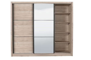 Navara Oak Effect Sliding Door Wardrobe with Mirror – 236cm Wide, 216cm High, 60cm Deep, Modern Bedroom Storage - My Store