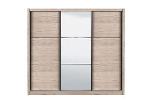 Navara Oak Effect Sliding Door Wardrobe with Mirror – 236cm Wide, 216cm High, 60cm Deep, Modern Bedroom Storage - My Store