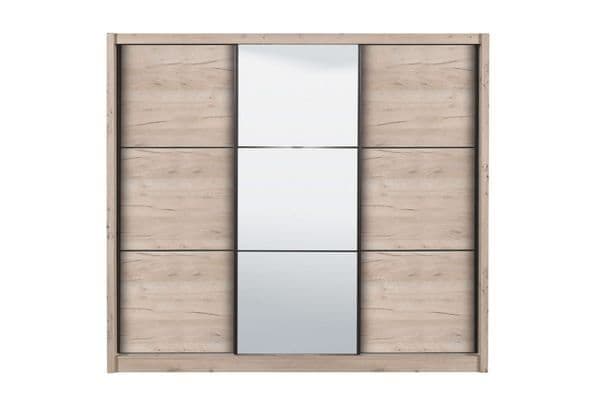 Navara Oak Effect Sliding Door Wardrobe with Mirror – 236cm Wide, 216cm High, 60cm Deep, Modern Bedroom Storage - My Store