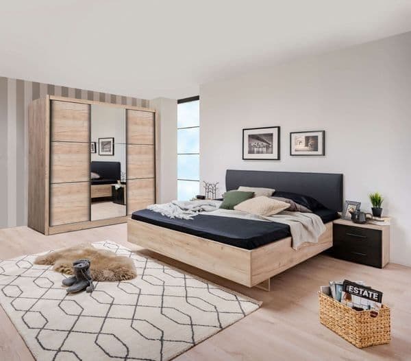 Navara Oak Effect Sliding Door Wardrobe with Mirror – 236cm Wide, 216cm High, 60cm Deep, Modern Bedroom Storage - My Store