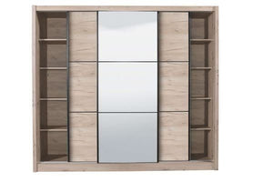 Navara Oak Effect Sliding Door Wardrobe with Mirror – 236cm Wide, 216cm High, 60cm Deep, Modern Bedroom Storage - My Store