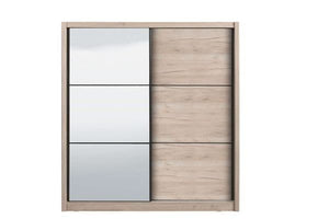 Navara Oak Effect Sliding Door Wardrobe with Mirror, 215cm – Contemporary Bedroom Storage Solution
