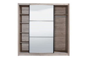 Navara Oak Effect Sliding Door Wardrobe with Mirror, 215cm – Contemporary Bedroom Storage Solution