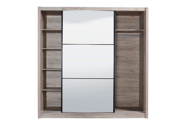 Navara Oak Effect Sliding Door Wardrobe with Mirror, 215cm – Contemporary Bedroom Storage Solution