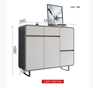 Naveda Shoe Storage Cabinet, Grey Metal & MDF Modern Hallway Shoe Organizer Unit - Sleek Furniture