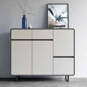Naveda Shoe Storage Cabinet, Grey Metal & MDF Modern Hallway Shoe Organizer Unit - Sleek Furniture