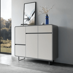 Naveda Shoe Storage Cabinet, Grey Metal & MDF Modern Hallway Shoe Organizer Unit - Sleek Furniture