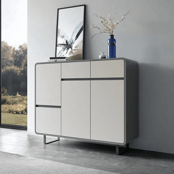 Naveda Shoe Storage Cabinet, Grey Metal & MDF Modern Hallway Shoe Organizer Unit - Sleek Furniture