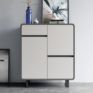 Naveda Shoe Storage Cabinet, Grey Metal & MDF Modern Hallway Shoe Organizer Unit - Sleek Furniture