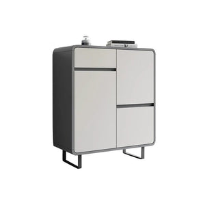 Naveda Shoe Storage Cabinet, Grey Metal & MDF Modern Hallway Shoe Organizer Unit - Sleek Furniture