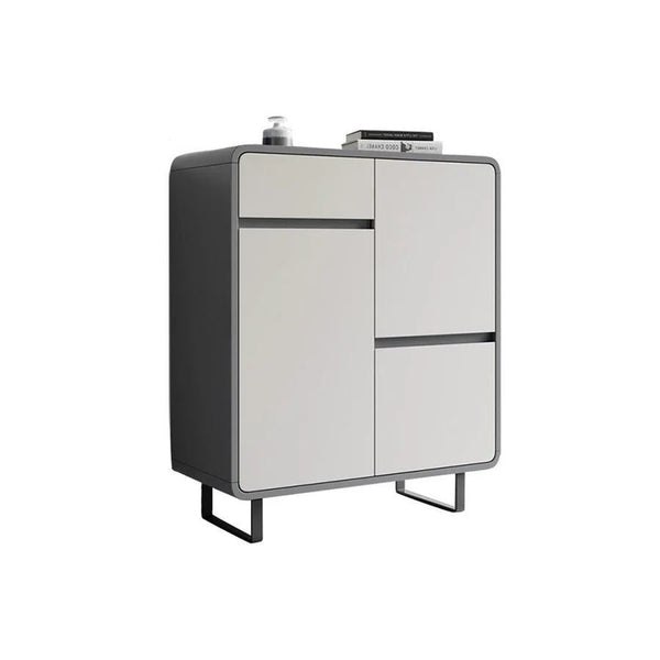 Naveda Shoe Storage Cabinet, Grey Metal & MDF Modern Hallway Shoe Organizer Unit - Sleek Furniture