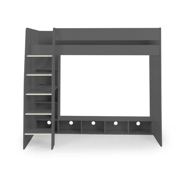 Nebula High Sleeper Gaming Bed with Integrated Desk, TV Space & Storage Shelving – Anthracite – UK Single (90 x 190cm) - Sleek Furniture