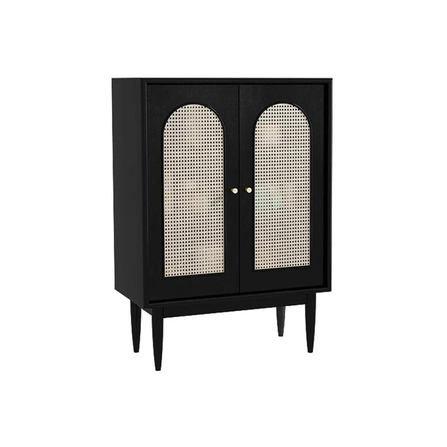 Neema Rattan Sideboard Cabinet, Modern Black Storage Unit with Wooden Frame, Contemporary Side Cabinet for Living & Dining Room - Sleek Furniture