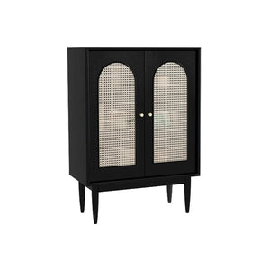Neema Rattan Sideboard Cabinet, Modern Black Storage Unit with Wooden Frame, Contemporary Side Cabinet for Living & Dining Room - Sleek Furniture