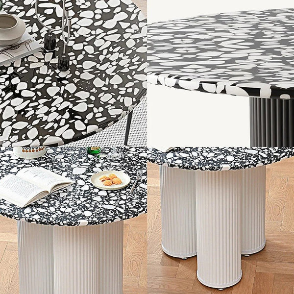 Nelli Modern Round Dining Table, Marble Finish – Contemporary Round Pedestal Dining Table for 4, Elegant White Marble Effect Centrepiece - Sleek Furniture