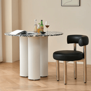 Nelli Modern Round Dining Table, Marble Finish – Contemporary Round Pedestal Dining Table for 4, Elegant White Marble Effect Centrepiece - Sleek Furniture