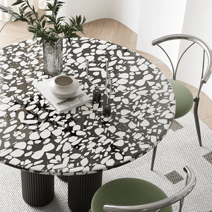 Nelli Modern Round Dining Table, Marble Finish – Contemporary Round Pedestal Dining Table for 4, Elegant White Marble Effect Centrepiece - Sleek Furniture