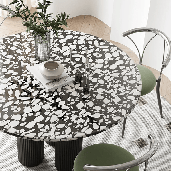 Nelli Modern Round Dining Table, Marble Finish – Contemporary Round Pedestal Dining Table for 4, Elegant White Marble Effect Centrepiece - Sleek Furniture