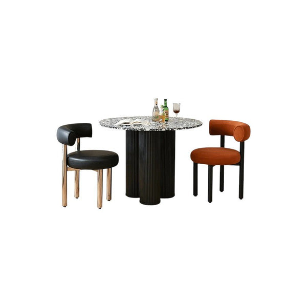 Nelli Modern Round Dining Table, Marble Finish – Contemporary Round Pedestal Dining Table for 4, Elegant White Marble Effect Centrepiece - Sleek Furniture