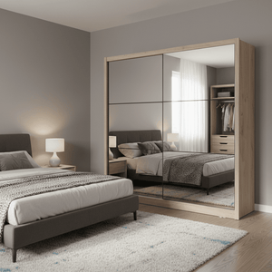 Nevada Artisan Oak Effect Sliding Door Wardrobe with Full Mirror – 213cm Wide Modern Bedroom Closet with Shelves & Hanging Rail - My Store