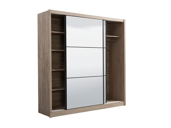 Nevada Artisan Oak Effect Sliding Door Wardrobe with Full Mirror – 213cm Wide Modern Bedroom Closet with Shelves & Hanging Rail - My Store