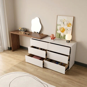 Nevada Dressing Table with Sideboard, Stool & Storage Drawers, Modern White and Oak Vanity Makeup Table for Bedroom - Sleek Furniture