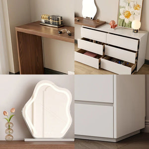 Nevada Dressing Table with Sideboard, Stool & Storage Drawers, Modern White and Oak Vanity Makeup Table for Bedroom - Sleek Furniture