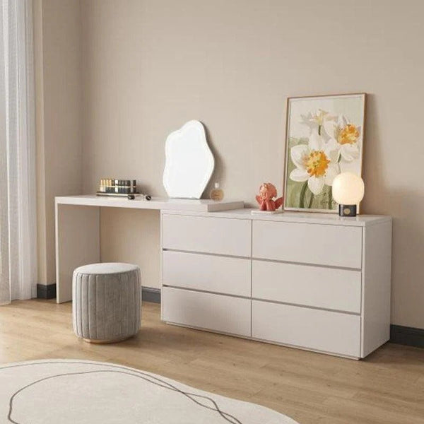 Nevada Dressing Table with Sideboard, Stool & Storage Drawers, Modern White and Oak Vanity Makeup Table for Bedroom - Sleek Furniture