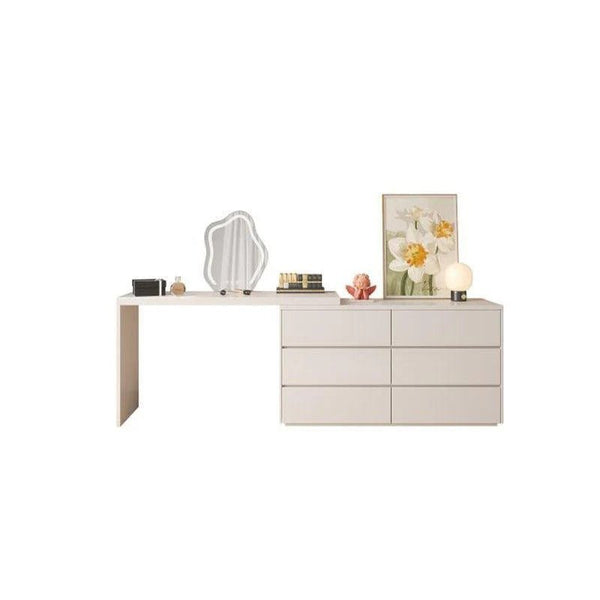 Nevada Dressing Table with Sideboard, Stool & Storage Drawers, Modern White and Oak Vanity Makeup Table for Bedroom - Sleek Furniture