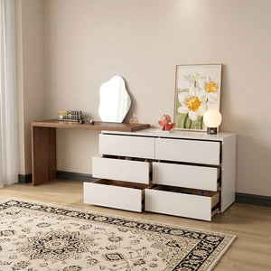 Nevada Dressing Table with Sideboard, Stool & Storage Drawers, Modern White and Oak Vanity Makeup Table for Bedroom - Sleek Furniture