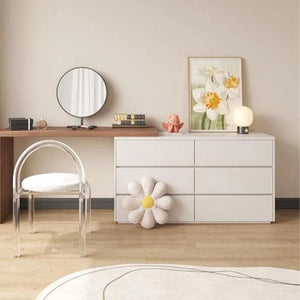 Nevada Dressing Table with Sideboard, Stool & Storage Drawers, Modern White and Oak Vanity Makeup Table for Bedroom - Sleek Furniture