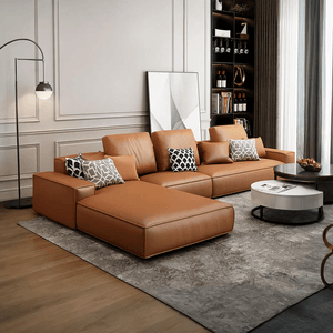Nevaeh Three Seater Corner Sofa – Modern Leathaire L-Shaped Sofa with High-Density Foam Cushions, 3-Seater Living Room Sofa (Blue, Brown, Grey, Black) - Sleek Furniture