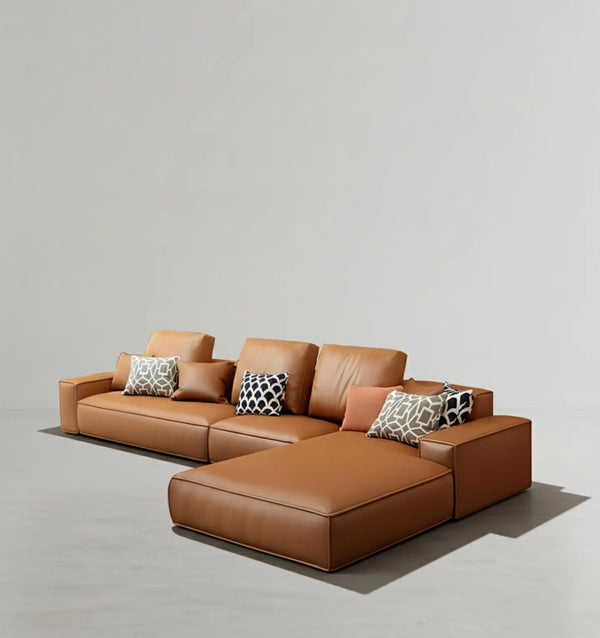 Nevaeh Three Seater Corner Sofa – Modern Leathaire L-Shaped Sofa with High-Density Foam Cushions, 3-Seater Living Room Sofa (Blue, Brown, Grey, Black) - Sleek Furniture