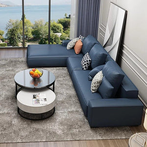 Nevaeh Three Seater Corner Sofa – Modern Leathaire L-Shaped Sofa with High-Density Foam Cushions, 3-Seater Living Room Sofa (Blue, Brown, Grey, Black) - Sleek Furniture